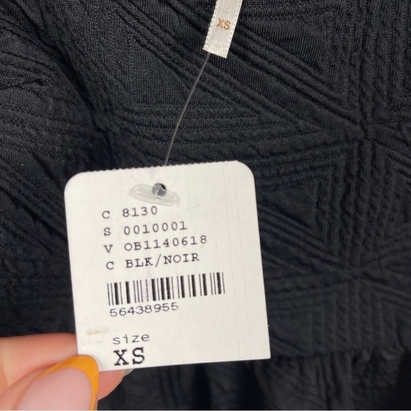 Free People Violet Mini Dress Black Textured Puff sleeve tie back size XS NWT - Picture 10 of 14